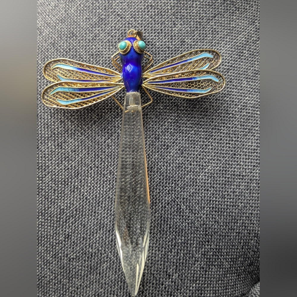 Large Vintage 925 Sterling Enamel Dragonfly Brooch Pendant Rare Statement Piece - Picture 3 of 4